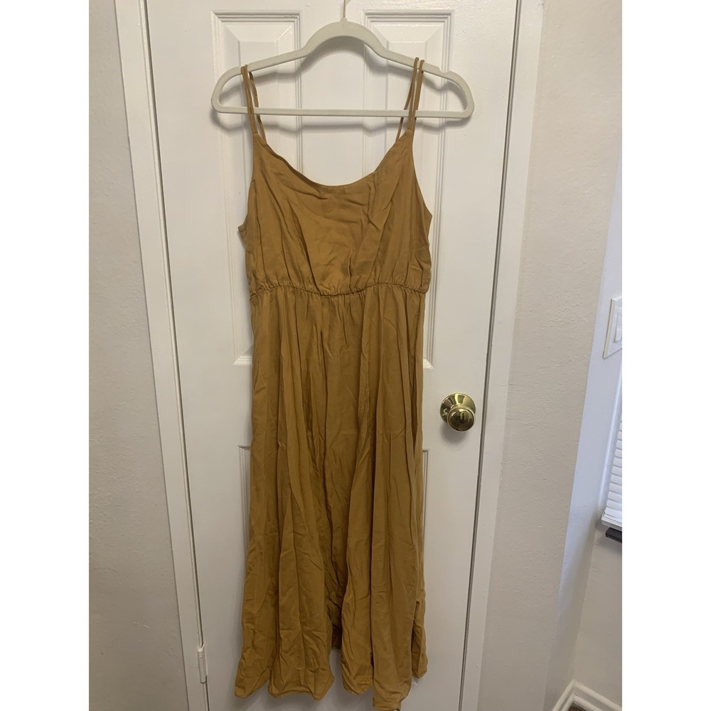 NWT Outerknown La Luna Golden Yellow Cami Silk Blend Strappy Back Midi Dress M